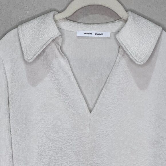 Samsoe Samsoe Margot Blouse Size XS White Puff Sleeve Collared Top - Picture 5 of 9